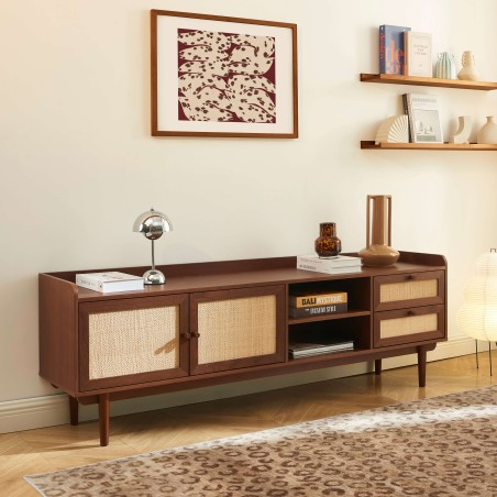 Mobile TV LEON in noce e rattan 180 cm