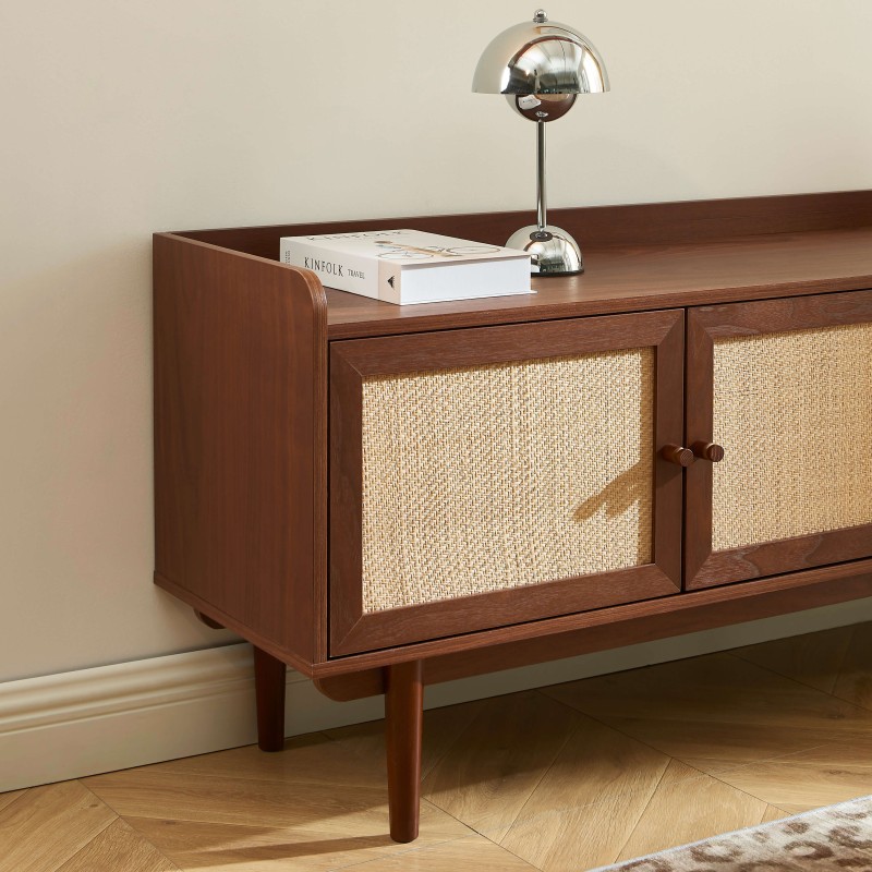 Mobile TV LEON in noce e rattan 180 cm