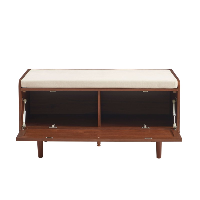 Banc à chaussures LEON noyer et cannage