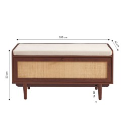 Banc à chaussures LEON noyer et cannage