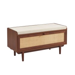 Banc à chaussures LEON noyer et cannage