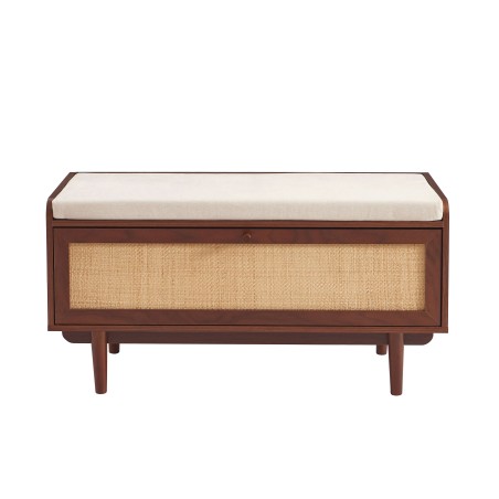 Banc à chaussures LEON noyer et cannage