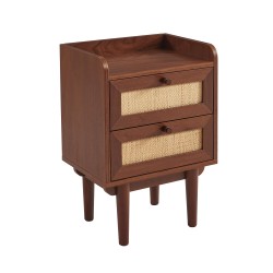 Nachttisch LEON aus Walnuss und Rattan