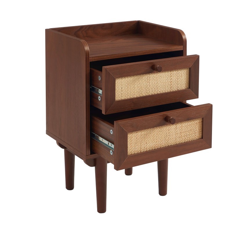 Nachttisch LEON aus Walnuss und Rattan