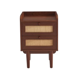 Nachttisch LEON aus Walnuss und Rattan