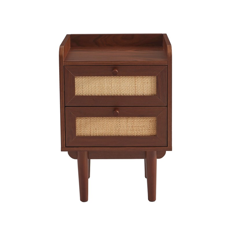 Nachttisch LEON aus Walnuss und Rattan