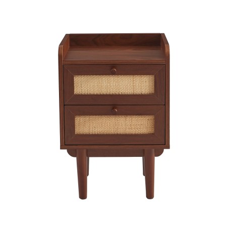Nachttisch LEON aus Walnuss und Rattan