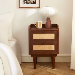 Nachttisch LEON aus Walnuss und Rattan