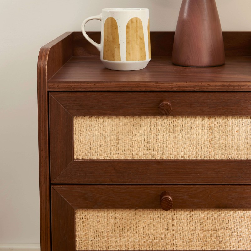 Nachttisch LEON aus Walnuss und Rattan
