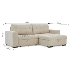 Canapé d'angle convertible réversible ARISTA 4 places tissu beige