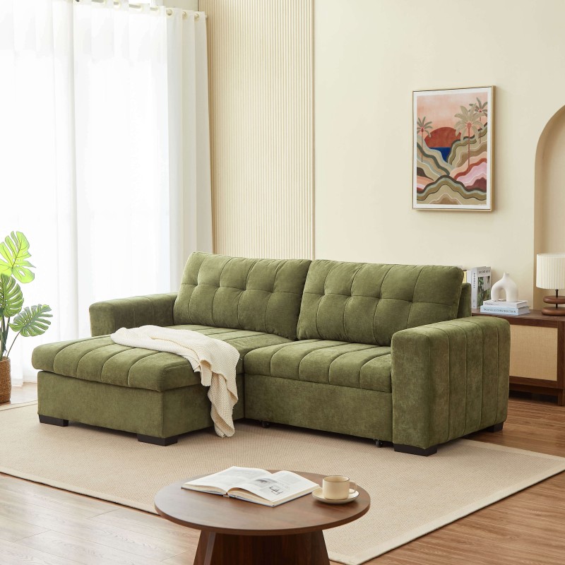 Canapé d'angle convertible réversible ARISTA 4 places tissu vert