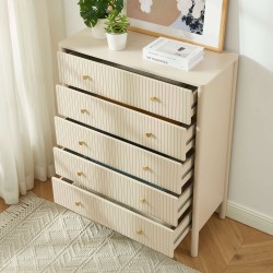 Commode CLEO laqué beige 5 tiroirs 90cm