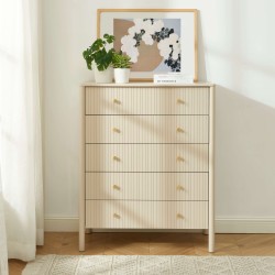 Commode CLEO laqué beige 5 tiroirs 90cm