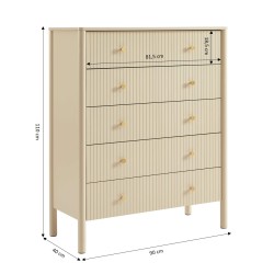 Commode CLEO laqué beige 5 tiroirs 90cm