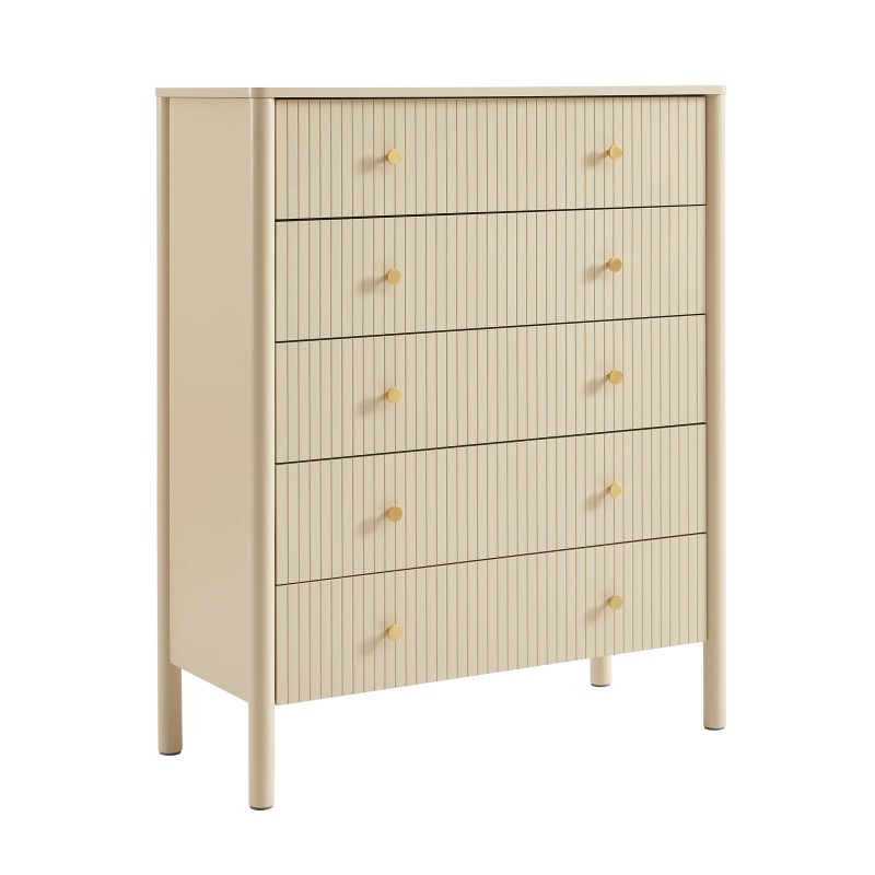 Commode CLEO laqué beige 5 tiroirs 90cm