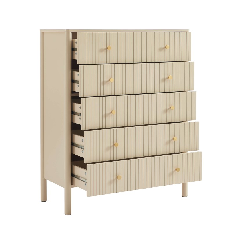 Commode CLEO laqué beige 5 tiroirs 90cm
