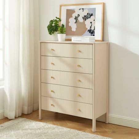 Commode CLEO laqué beige 5 tiroirs 90cm