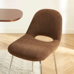 Lot de 2 chaises DOON tissu chenille marron pieds métal