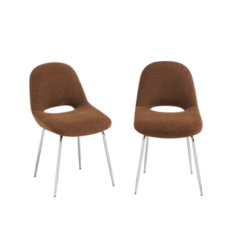 Lot de 2 chaises DOON tissu chenille marron pieds métal