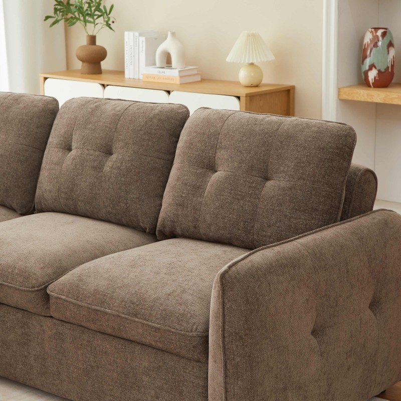 Canapé d'angle convertible et réversible IMPA 4 places tissu chenille marron