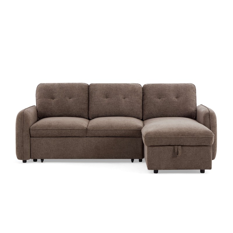 Canapé d'angle convertible et réversible IMPA 4 places tissu chenille marron