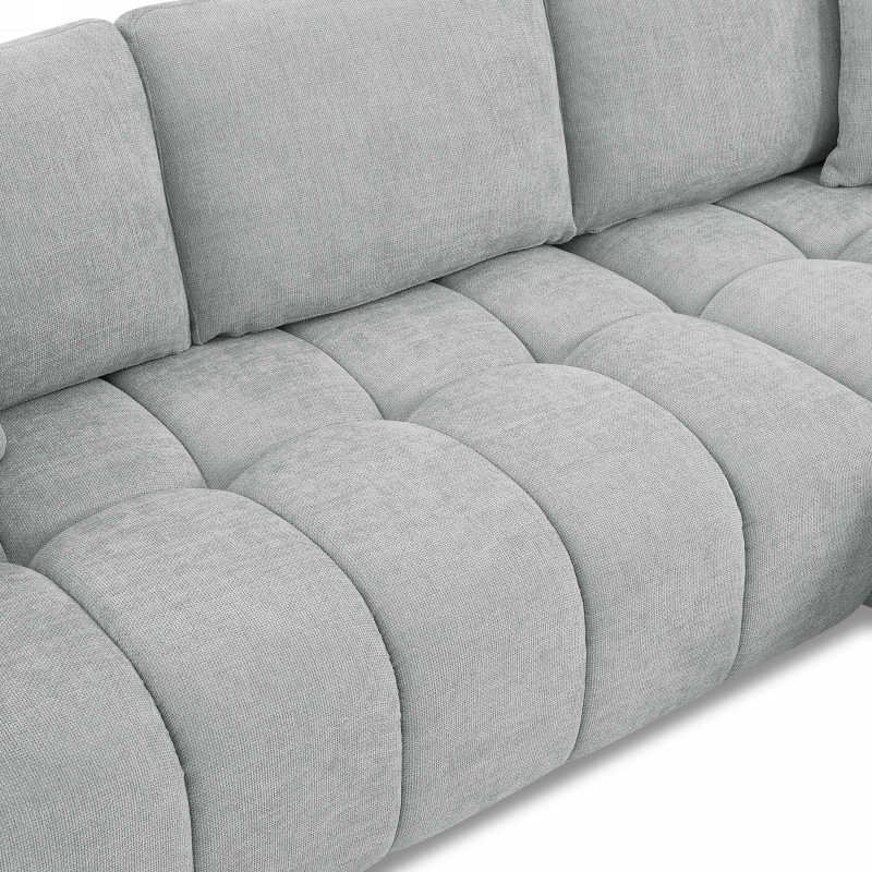 Divano angolare fisso KEREA a sinistra, 4 posti, tessuto ciniglia grigio