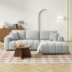 Divano angolare fisso KEREA a sinistra, 4 posti, tessuto ciniglia grigio