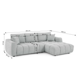 Divano angolare fisso KEREA a sinistra, 4 posti, tessuto ciniglia grigio