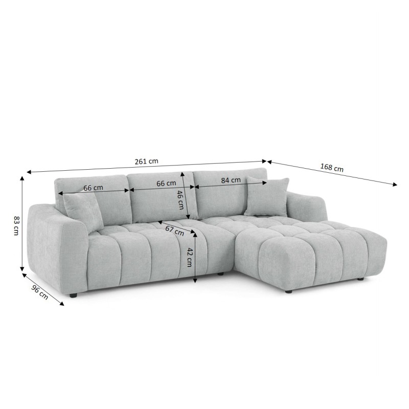 Divano angolare fisso KEREA a sinistra, 4 posti, tessuto ciniglia grigio