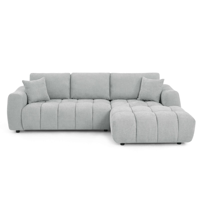 Divano angolare fisso KEREA a sinistra, 4 posti, tessuto ciniglia grigio