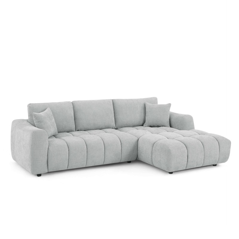 Divano angolare fisso KEREA a sinistra, 4 posti, tessuto ciniglia grigio