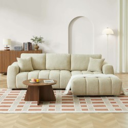 Canapé d'angle droit fixe KEREA 4 places tissu chenille taupe