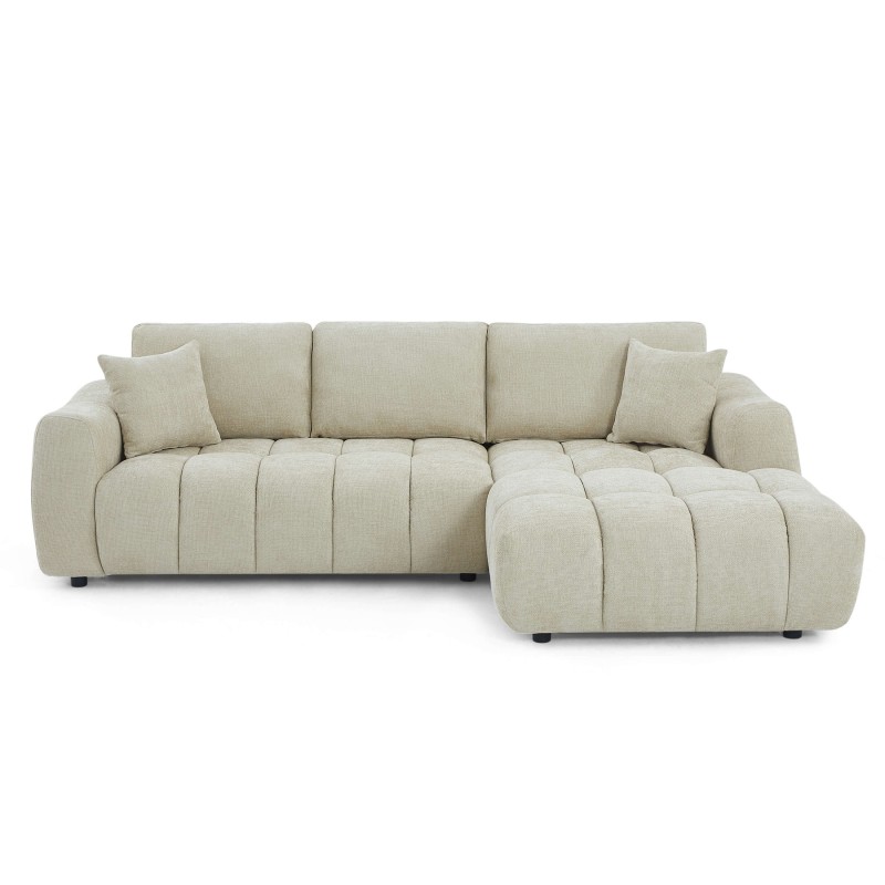 Canapé d'angle droit fixe KEREA 4 places tissu chenille taupe