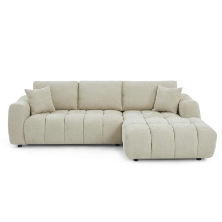 Canapé d'angle droit fixe KEREA 4 places tissu chenille taupe