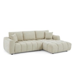 Canapé d'angle droit fixe KEREA 4 places tissu chenille taupe