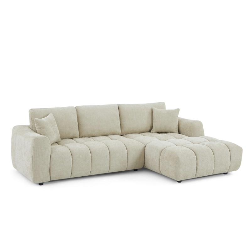 Canapé d'angle droit fixe KEREA 4 places tissu chenille taupe