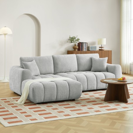 Canapé d'angle gauche fixe KEREA 4 places tissu chenille gris