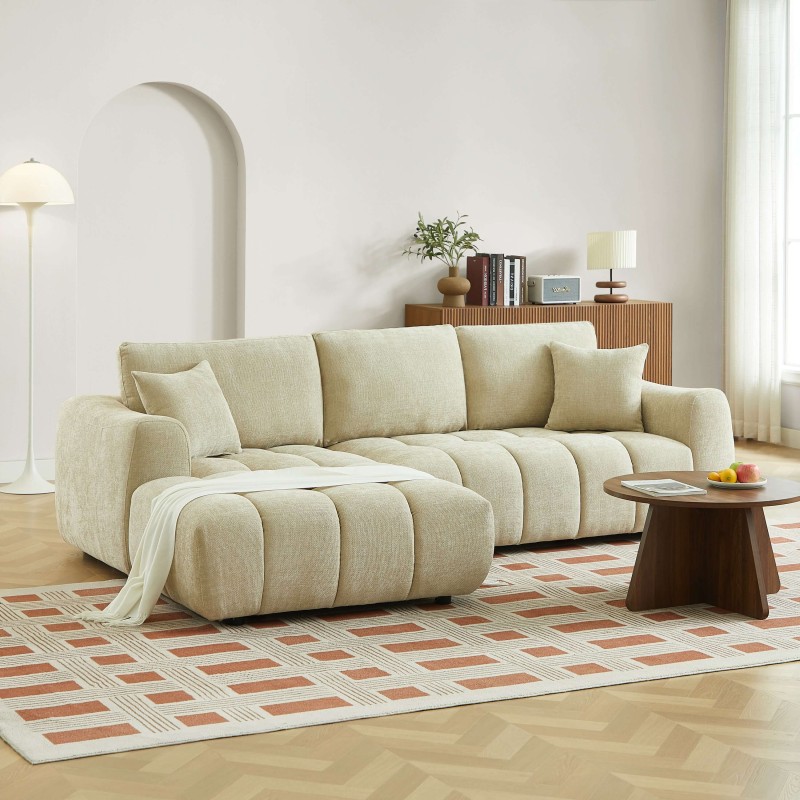 KEREA 4-Sitzer-Ecksofa links in taupefarbenem Chenille-Stoff