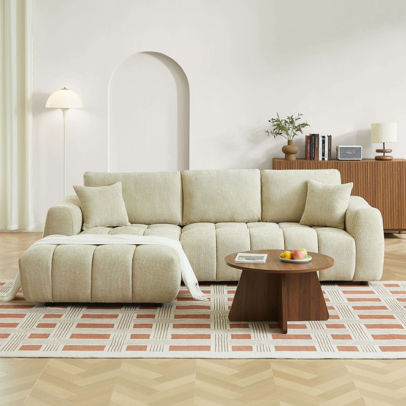 KEREA 4-Sitzer-Ecksofa links in taupefarbenem Chenille-Stoff