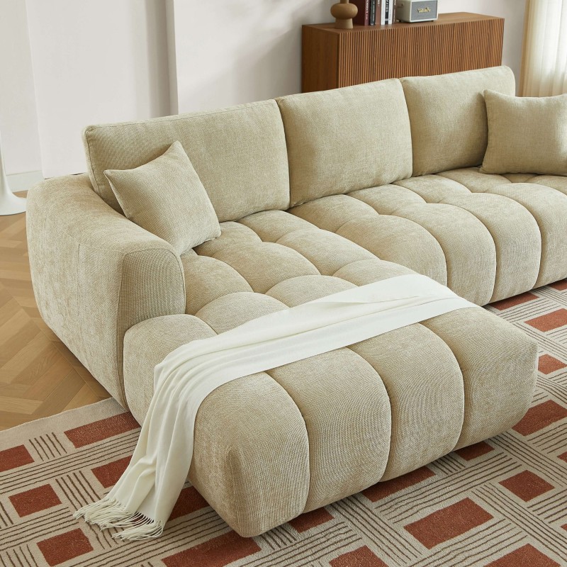 KEREA 4-Sitzer-Ecksofa links in taupefarbenem Chenille-Stoff
