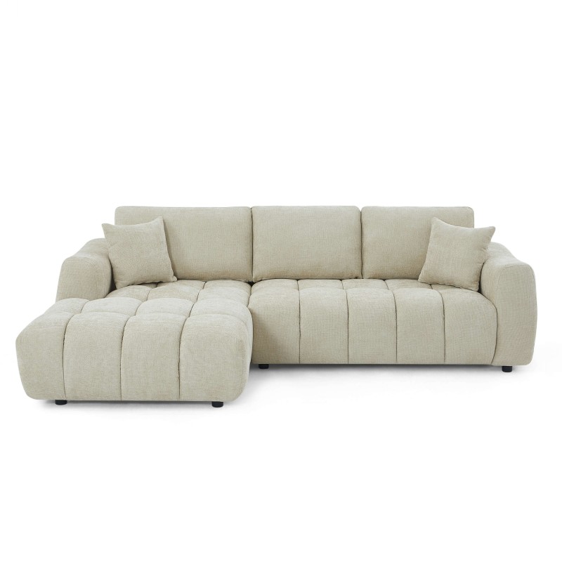 KEREA 4-Sitzer-Ecksofa links in taupefarbenem Chenille-Stoff