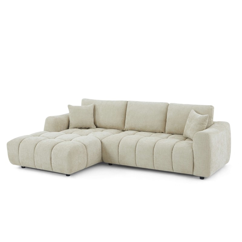 KEREA 4-Sitzer-Ecksofa links in taupefarbenem Chenille-Stoff