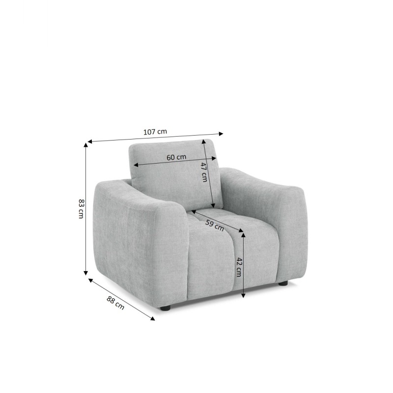 Fauteuil fixe KEREA 1 place tissu chenille gris