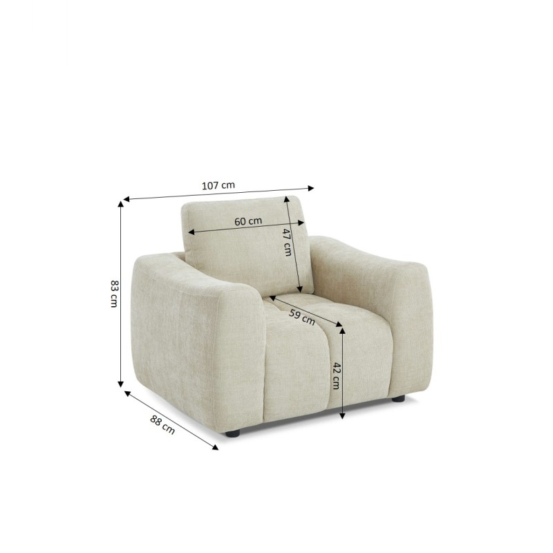 Fauteuil fixe KEREA 1 place tissu chenille taupe