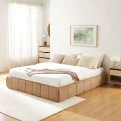 Lit coffre LAVINIA tissu chenille caramel 160x200 sommier inclus