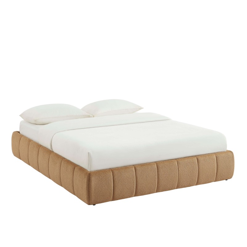 Lit coffre LAVINIA tissu chenille caramel 160x200 sommier inclus