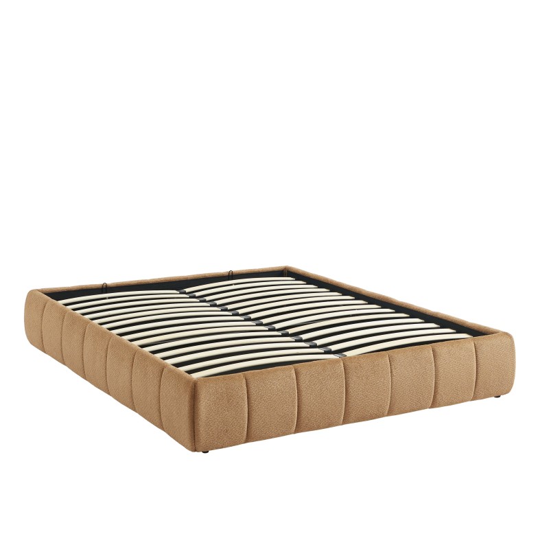 Lit coffre LAVINIA tissu chenille caramel 160x200 sommier inclus