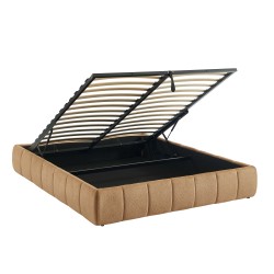 Lit coffre LAVINIA tissu chenille caramel 160x200 sommier inclus