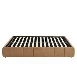 Lit coffre LAVINIA tissu chenille caramel 160x200 sommier inclus