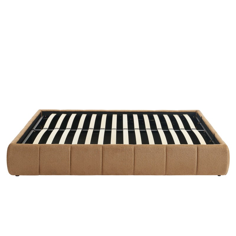 Lit coffre LAVINIA tissu chenille caramel 160x200 sommier inclus